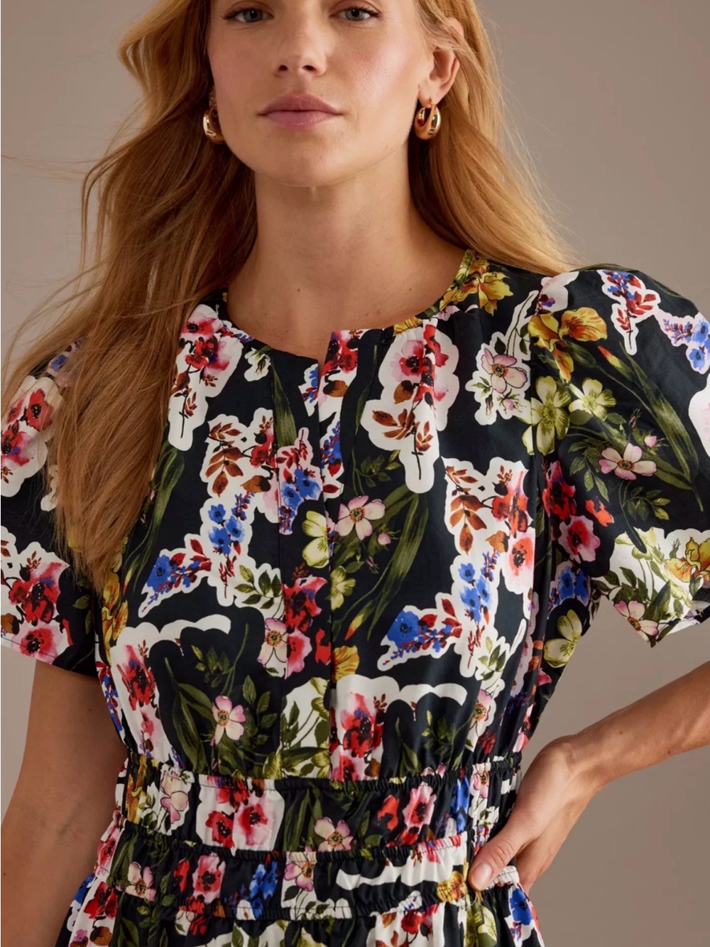 Anthropologie The Somerset Maxi Dress Short Sleeve Black Floral Smocked Waist XL - Picture 9 of 11